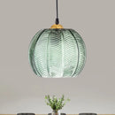 GobekUsa Pumpkin Dinette Pendant Lamp Green Ribbed Glass 1 Head Retro Style Hanging Light Kit