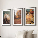 Autumn Farmhouse Prints. Cow, Fall Trees, Pumpkin Decor by Wall Art Set
