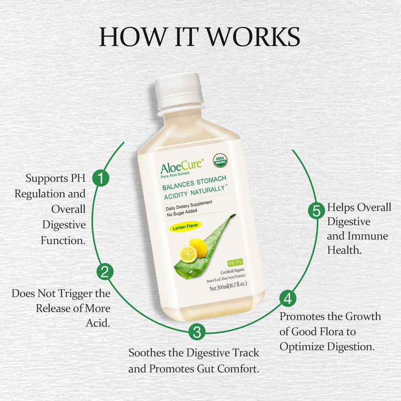 Pure Aloe Vera Juice Lemon Flavor - USDA Certified Organic