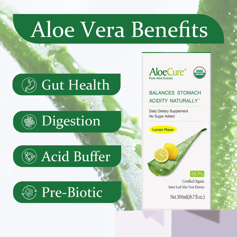 Pure Aloe Vera Juice Lemon Flavor - USDA Certified Organic
