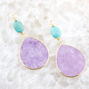 Purple Amethyst Tear Golden Drop Earrings