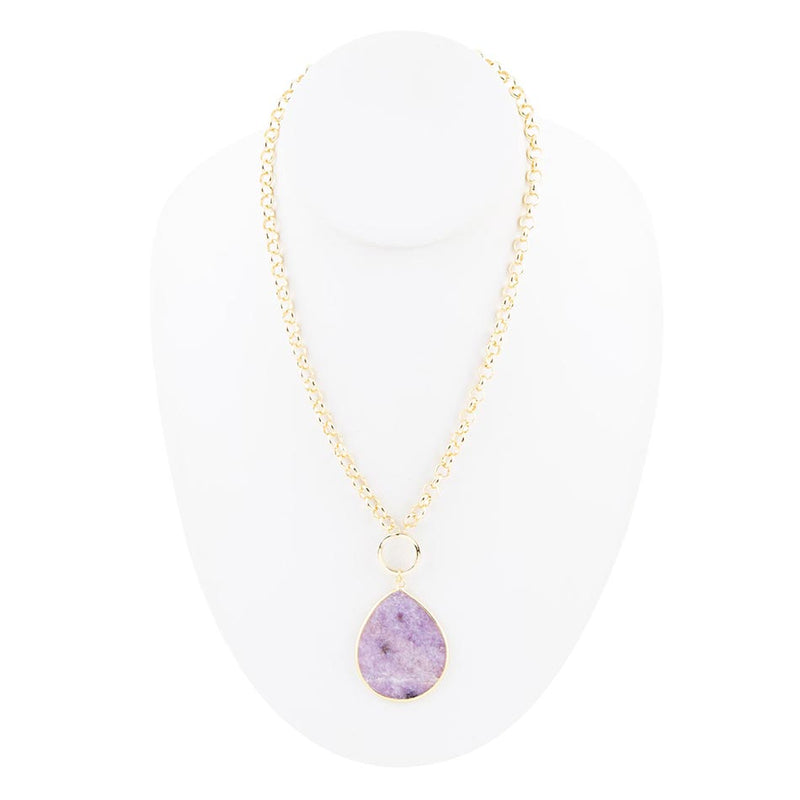 Purple Amethyst Teardrop Golden Chain Necklace
