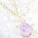 Purple Amethyst Teardrop Golden Chain Necklace