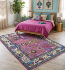 Purple Ivory Hand Knotted Oushak Wool Area Rug - Vibrant Soft by The Rug Decor