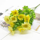 Purple and yellow daisy bouquet green plant synthetic flowers living room by Decorbites