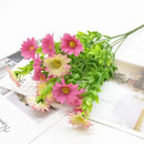 Purple and yellow daisy bouquet green plant synthetic flowers living room by Decorbites