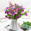 Purple and yellow daisy bouquet green plant synthetic flowers living room by Decorbites