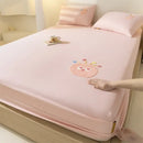GobekUsa Cartoon Embroidered Fitted Sheet Single Bed Cover, 100% Cotton, All Seasons, Anti-Slip