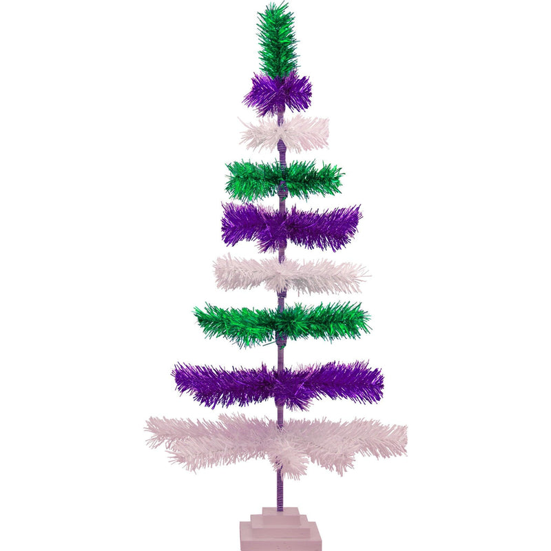 Purple, Green, & White Layered Tinsel Christmas Tree