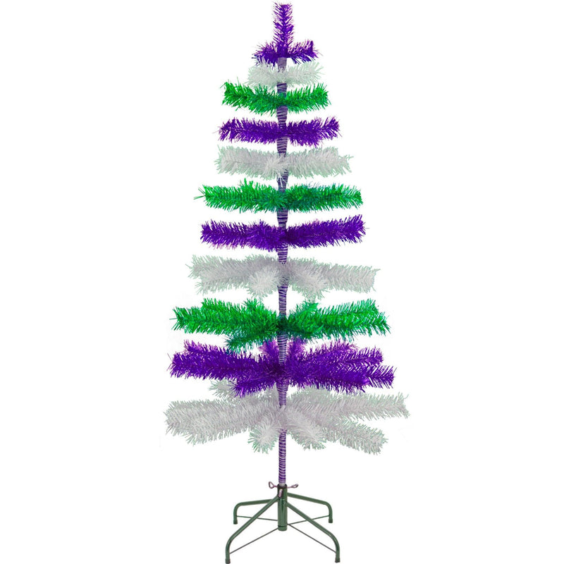 Purple, Green, & White Layered Tinsel Christmas Tree