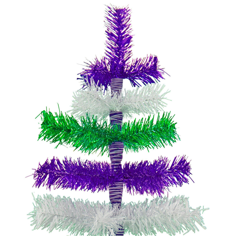 Purple, Green, & White Layered Tinsel Christmas Tree