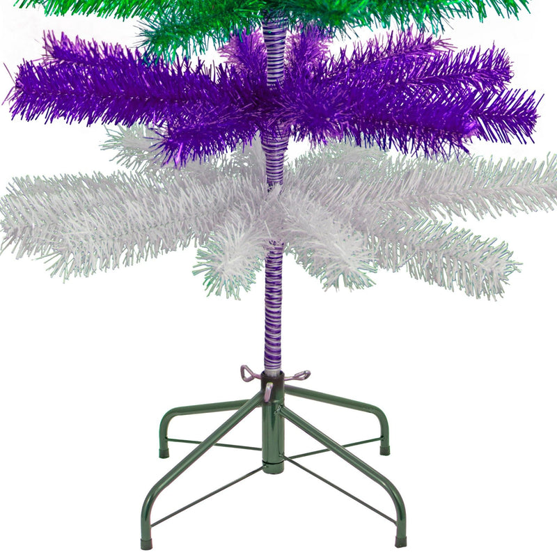 Purple, Green, & White Layered Tinsel Christmas Tree