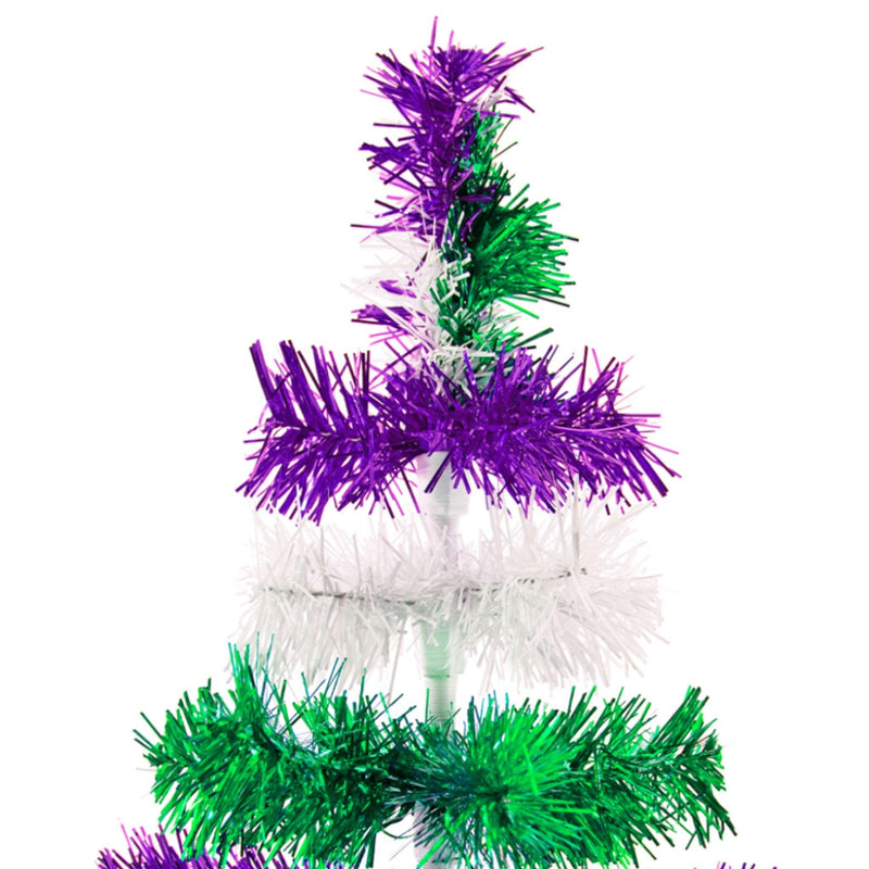 Purple, Green, & White Layered Tinsel Christmas Tree