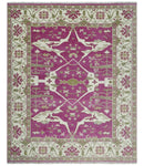 Purple, Ivory and Olive Traditional Hand knotted Oriental Oushak 9x12 wool Area Rug by The Rug Decor