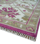 Purple, Ivory and Olive Traditional Hand knotted Oriental Oushak 9x12 wool Area Rug by The Rug Decor