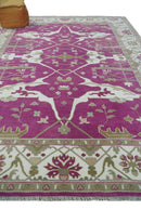Purple, Ivory and Olive Traditional Hand knotted Oriental Oushak Multi Size wool Area Rug