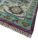 Purple, Ivory, Green and Aqua Hand Knotted Traditional Oushak 9x12 wool Area Rug by The Rug Decor