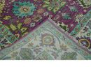 Purple, Ivory, Green and Aqua Hand Knotted Traditional Oushak 9x12 wool Area Rug by The Rug Decor