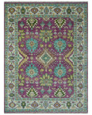 Purple, Ivory, Green and Aqua Hand Knotted Traditional Oushak 9x12 wool Area Rug by The Rug Decor