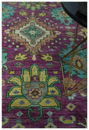 Purple, Ivory, Green and Aqua Hand Knotted Traditional Oushak 9x12 wool Area Rug by The Rug Decor