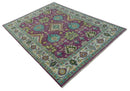 Purple, Ivory, Green and Aqua Hand Knotted Traditional Oushak 9x12 wool Area Rug by The Rug Decor