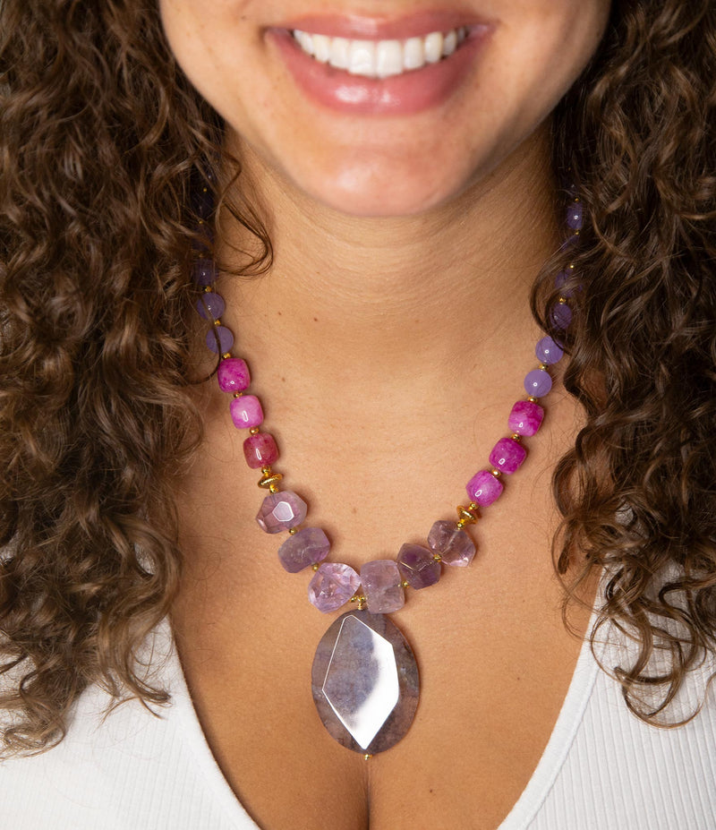 Purple Periwinkle Amethyst and Agate Pendant Necklace