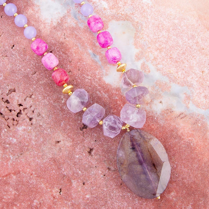 Purple Periwinkle Amethyst and Agate Pendant Necklace
