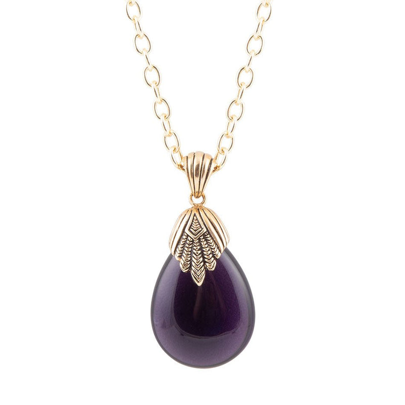 Purple Quartz Teardrop Golden Pendant Necklace
