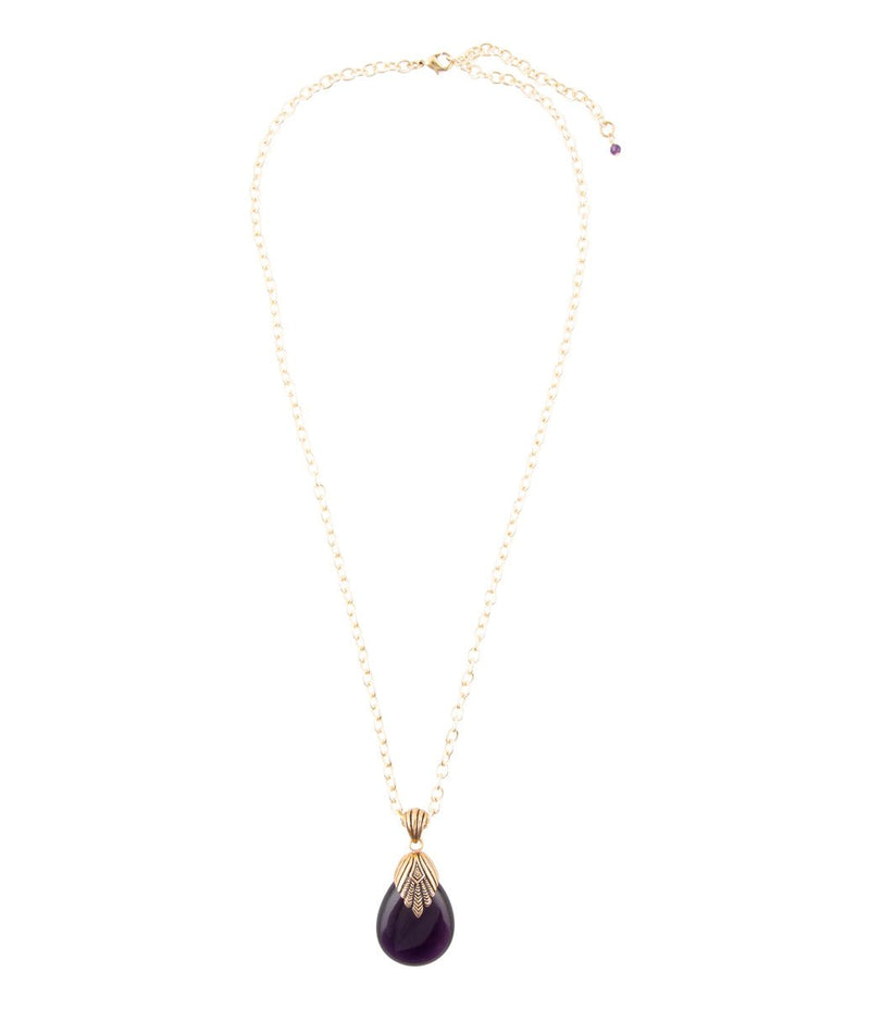 Purple Quartz Teardrop Golden Pendant Necklace
