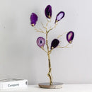 GobekUsa Agate Tree Metal Handicraft: Golden Tree with Natural Agate Tablets