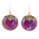 Purple Turquoise Circle Golden Drop Earrings