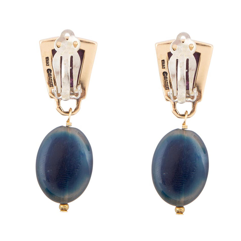 Purple Turquoise Indigo Golden Clip Earrings