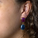 Purple Turquoise Indigo Golden Clip Earrings