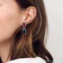 Purple Turquoise Indigo Golden Clip Earrings