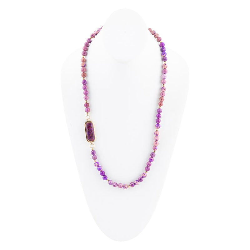 Purple Turquoise Linked Golden Necklace