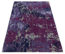 Purple, Violet, Gray and Blue Hand Knotted 4x6 Abstract Wool and Viscose Area Rug