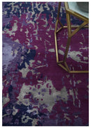 Purple, Violet, Gray and Blue Hand Knotted 4x6 Abstract Wool and Viscose Area Rug