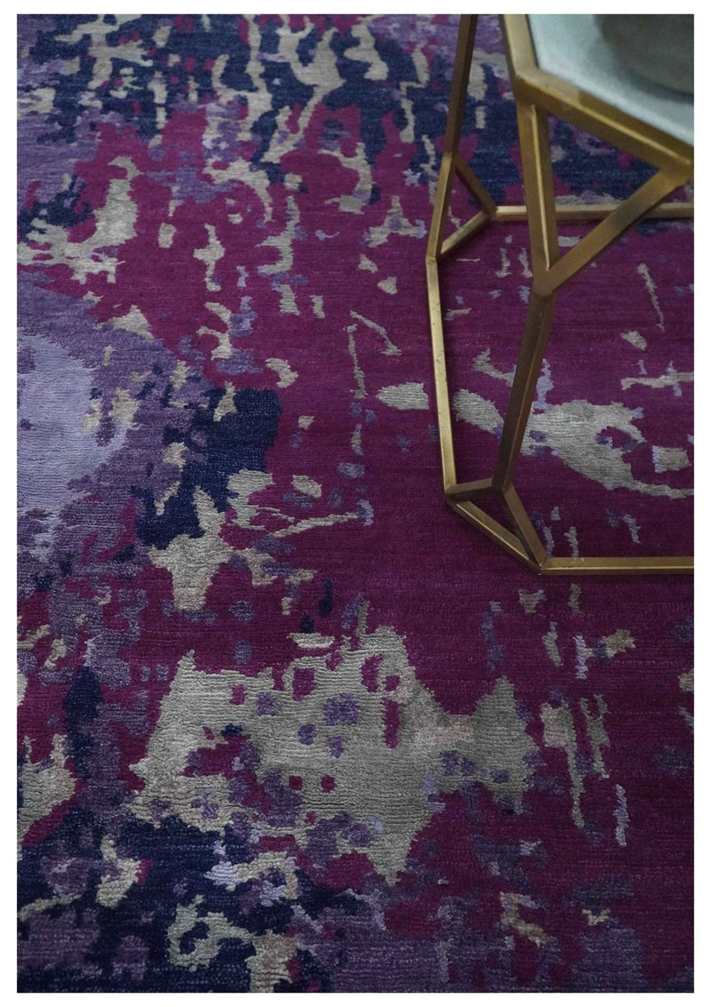 Purple, Violet, Gray and Blue Hand Knotted 4x6 Abstract Wool and Viscose Area Rug