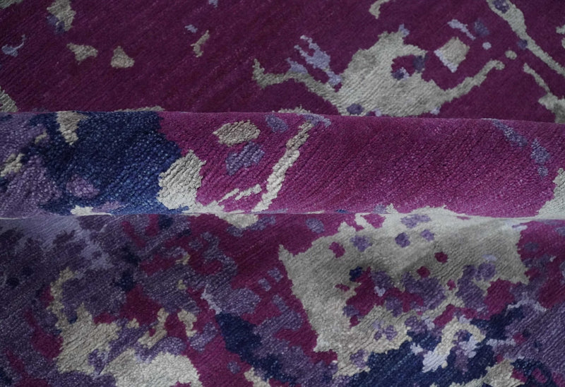 Purple, Violet, Gray and Blue Hand Knotted 4x6 Abstract Wool and Viscose Area Rug