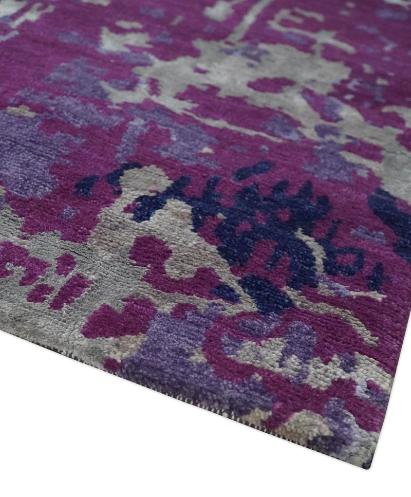 Purple, Violet, Gray and Blue Hand Knotted 4x6 Abstract Wool and Viscose Area Rug