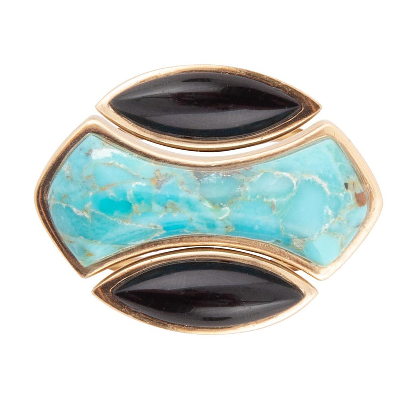 Puzzle Blue Turquoise and Black Onyx Golden Ring Set