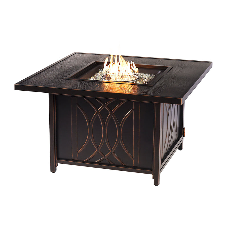 Aluminum 42-in Square Patio Fire Table Set with Swivel Rocking Chairs