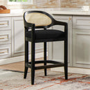 Pyrla 26" Upholstered Counter Stool with Curved Cane Back and Wood Legs