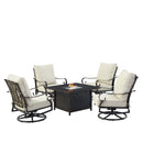 Black Aluminum Fire Table Set with Four Club Chairs