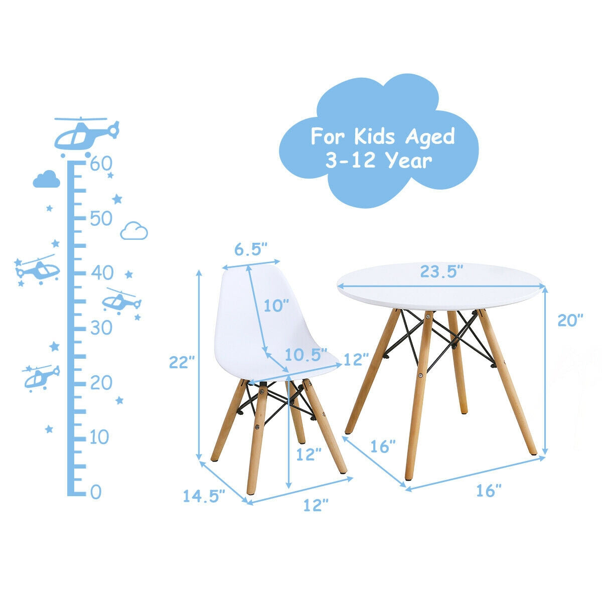 Kid's Modern Dining Table Set with 2 Armless Chairs, photo 4 of 8