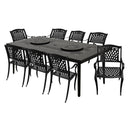 Aluminum 9pc Rectangular Patio Dining Set, Lazy Susans, Eight Chairs