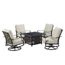 Black Aluminum Fire Table Set with Four Club Chairs
