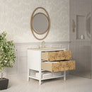 James Martin Olena 36" Single Bathroom Vanity, Polished White and Light Mappa Burl
