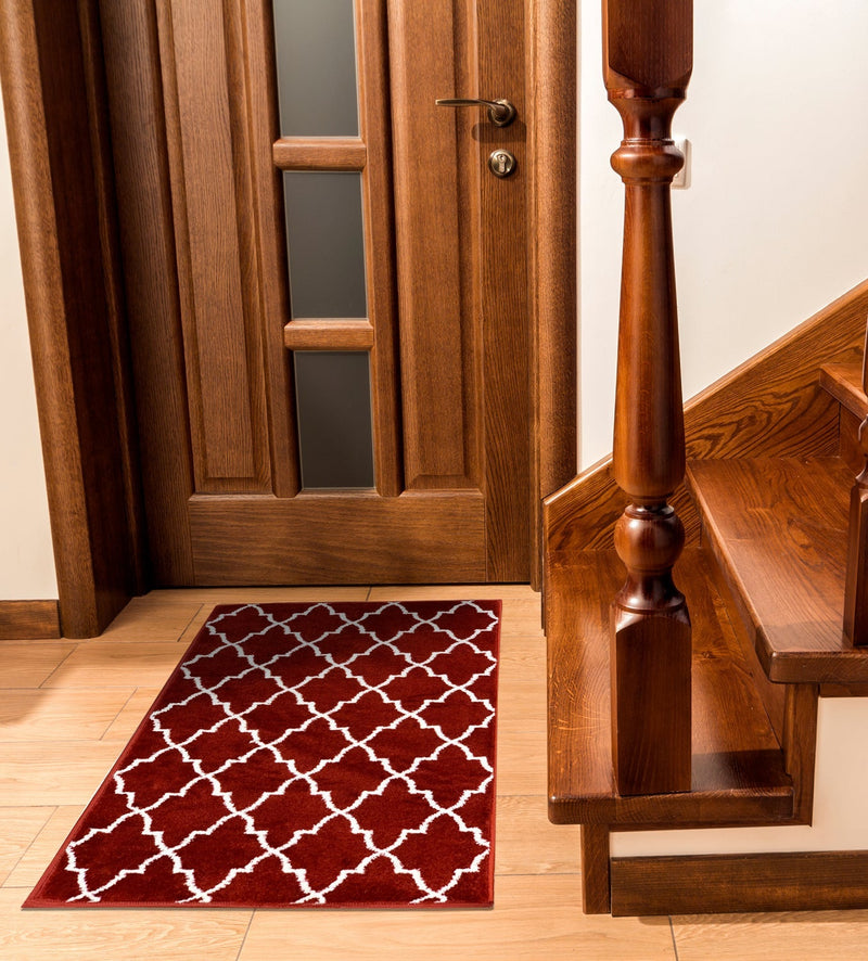Sussex Home, Landing Rug, Slip Resistant Indoor Carpets Includes Adhesive Tape 2' x 3'-Trellisville Collection |Red&White