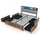 Twin/Full/Queen Bed Frame with LED Lights Upholstered Headboard and 4 Storage Drawers by LJGDeals